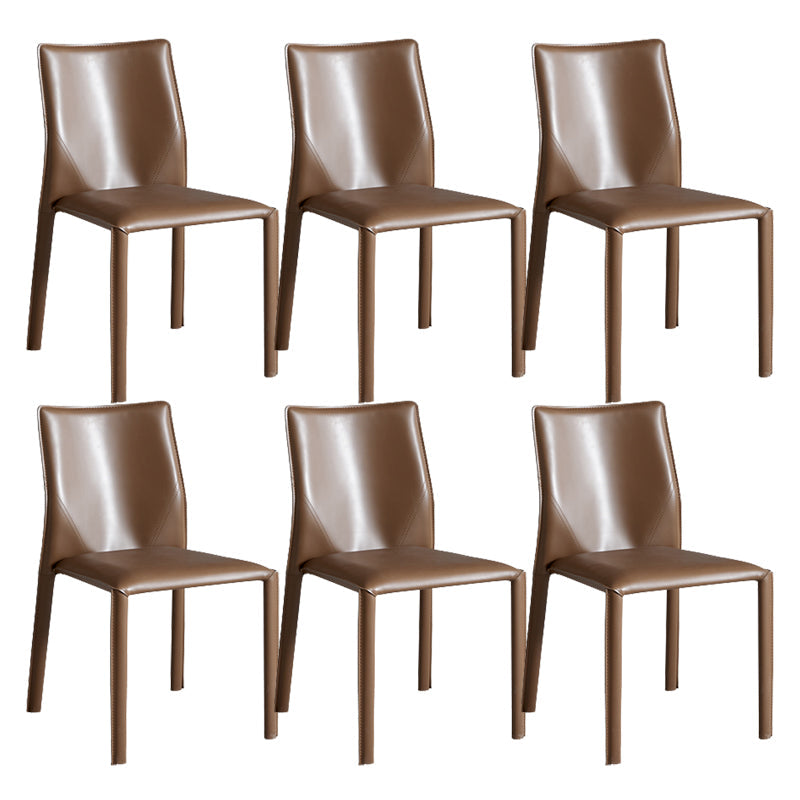 Contemporary Home Side Chair Faux Leather Solid Back Dining Chair Brown 6 Piece Set Clearhalo 'Dining Chairs' 'Dining Tables & Seating' 'dining_chair' 'furn' 'furn_dining_chair' 'Furniture' 'Kitchen & Dining Furniture' 5897151