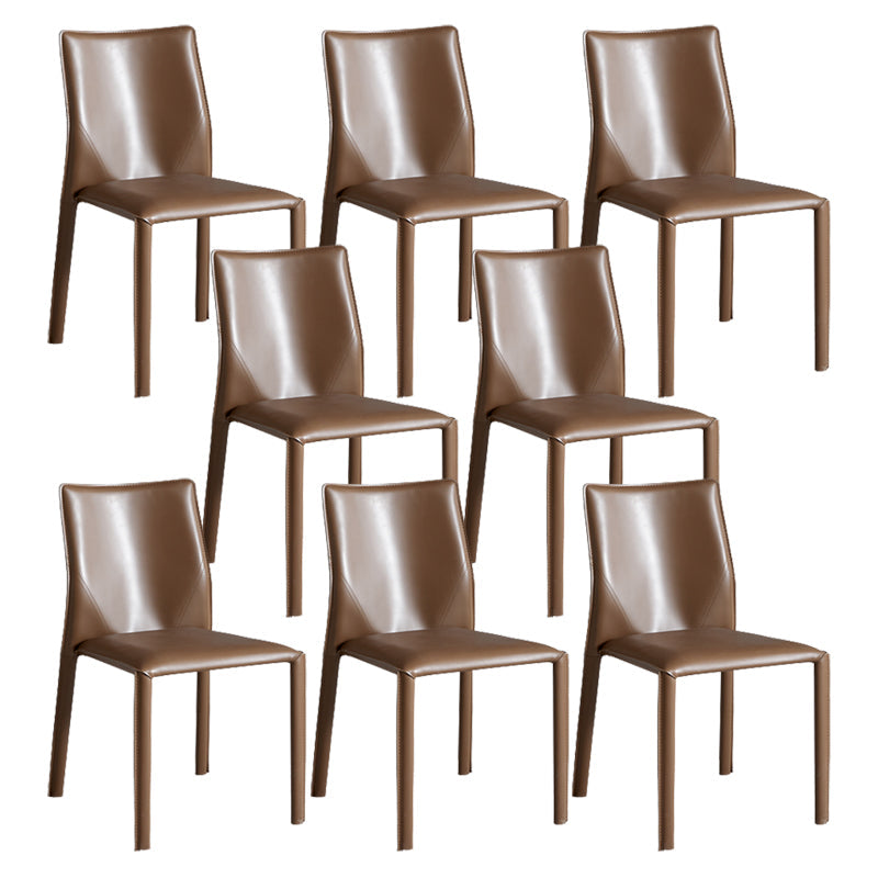 Contemporary Home Side Chair Faux Leather Solid Back Dining Chair Brown 8 Piece Set Clearhalo 'Dining Chairs' 'Dining Tables & Seating' 'dining_chair' 'furn' 'furn_dining_chair' 'Furniture' 'Kitchen & Dining Furniture' 5897153