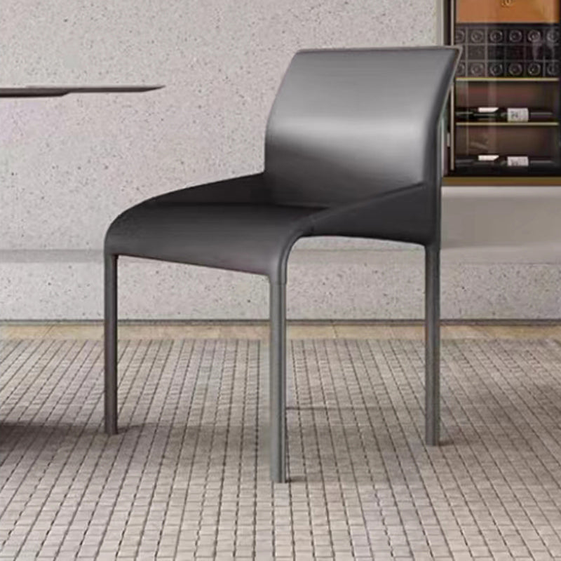 Matte Finish Solid Back Chair Faux Leather Modern Dining Chair
