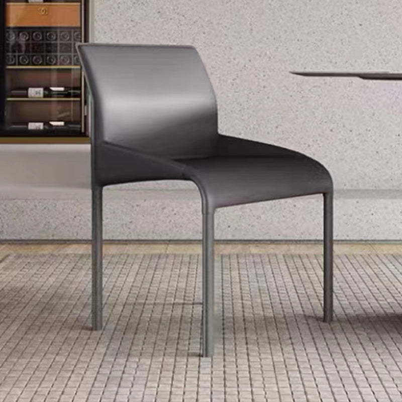 Matte Finish Solid Back Chair Faux Leather Modern Dining Chair
