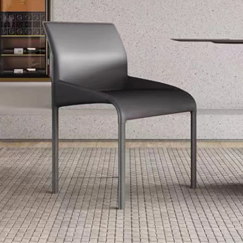 Matte Finish Solid Back Chair Faux Leather Modern Dining Chair