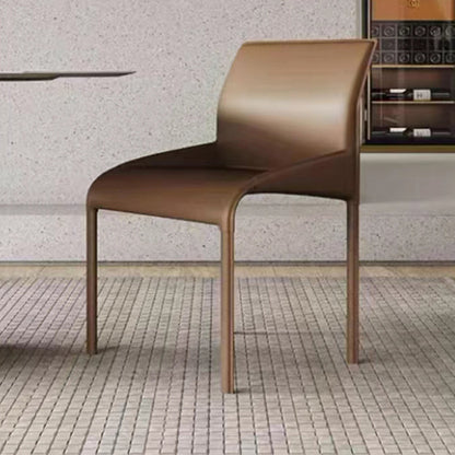 Matte Finish Solid Back Chair Faux Leather Modern Dining Chair