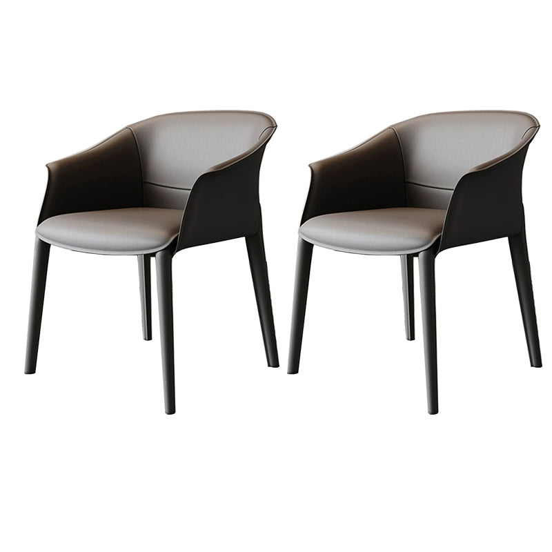 Faux Leather Contemporary Side Chair Matte Finish Solid Back Dining Arm Chair