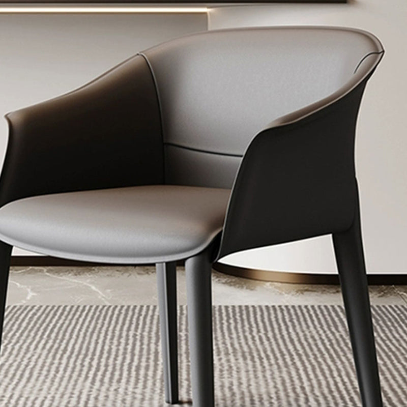 Faux Leather Contemporary Side Chair Matte Finish Solid Back Dining Arm Chair