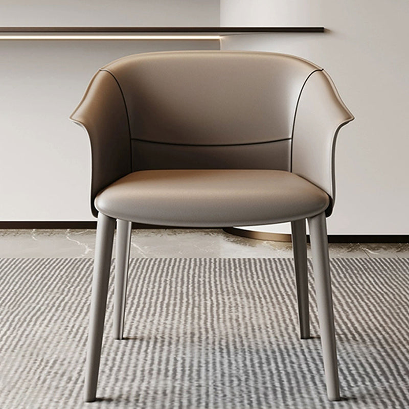 Faux Leather Contemporary Side Chair Matte Finish Solid Back Dining Arm Chair