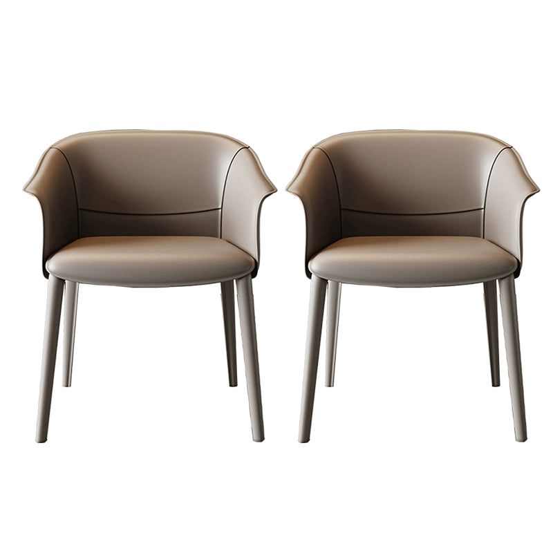 Faux Leather Contemporary Side Chair Matte Finish Solid Back Dining Arm Chair