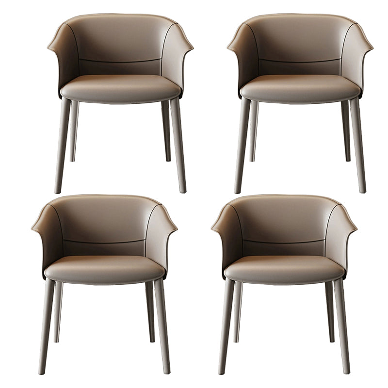 Faux Leather Contemporary Side Chair Matte Finish Solid Back Dining Arm Chair