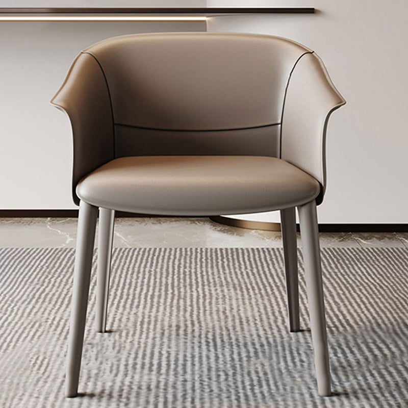 Faux Leather Contemporary Side Chair Matte Finish Solid Back Dining Arm Chair
