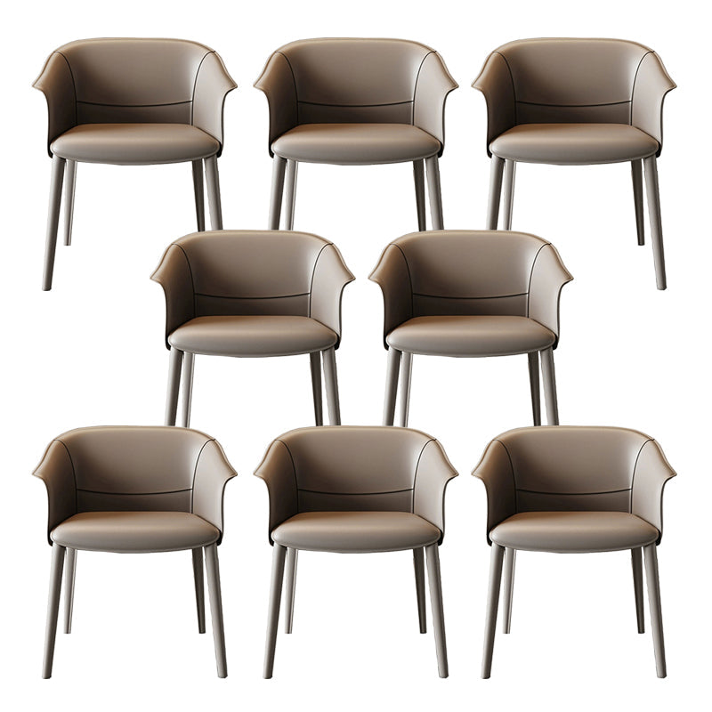 Faux Leather Contemporary Side Chair Matte Finish Solid Back Dining Arm Chair