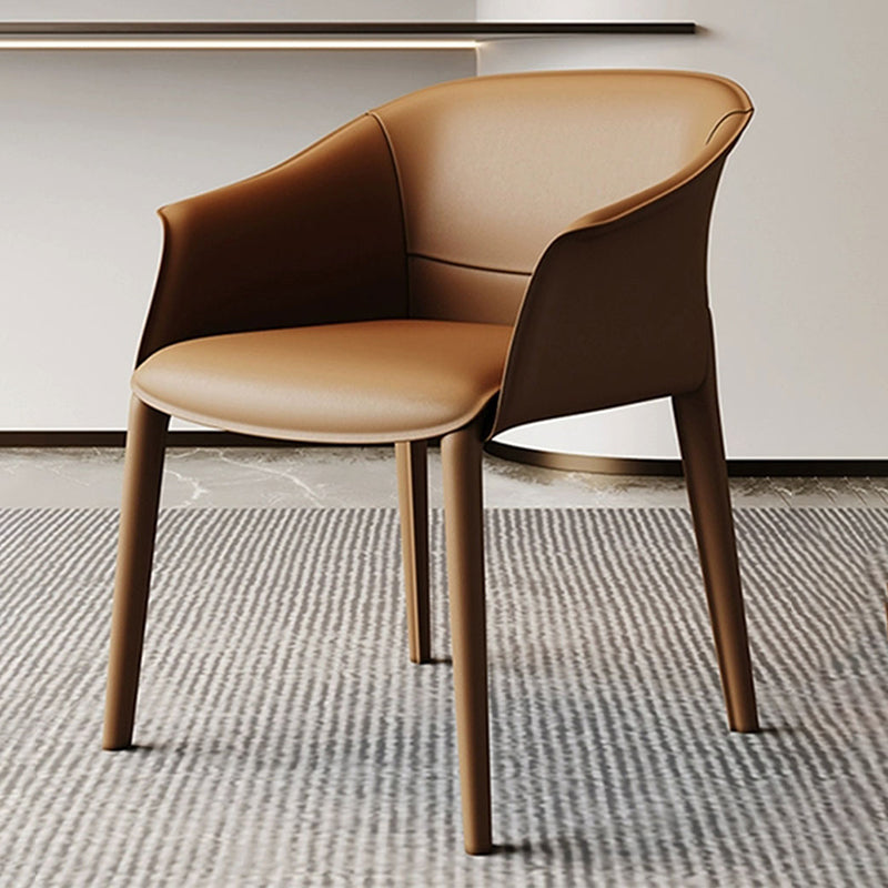 Faux Leather Contemporary Side Chair Matte Finish Solid Back Dining Arm Chair