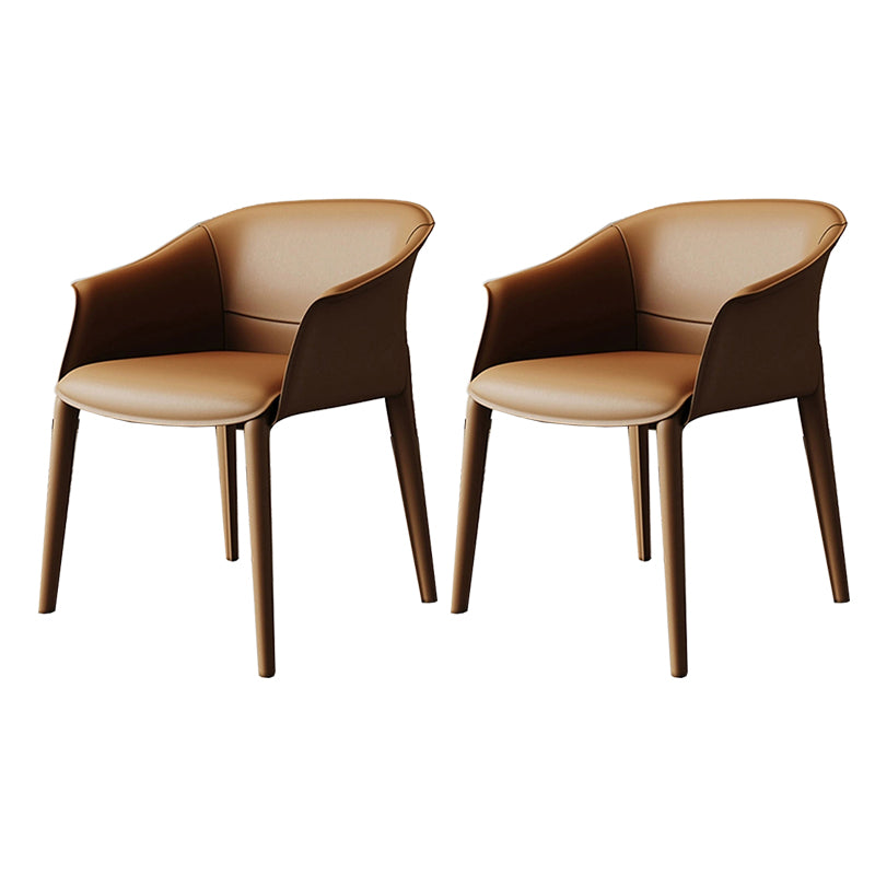 Faux Leather Contemporary Side Chair Matte Finish Solid Back Dining Arm Chair
