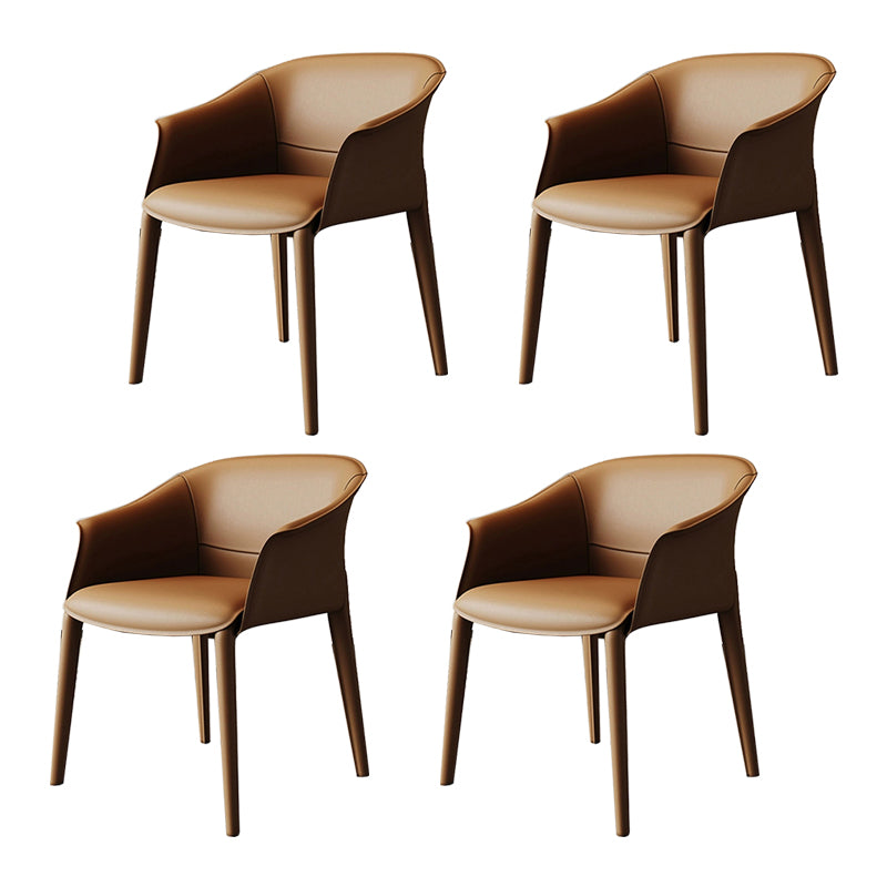 Faux Leather Contemporary Side Chair Matte Finish Solid Back Dining Arm Chair