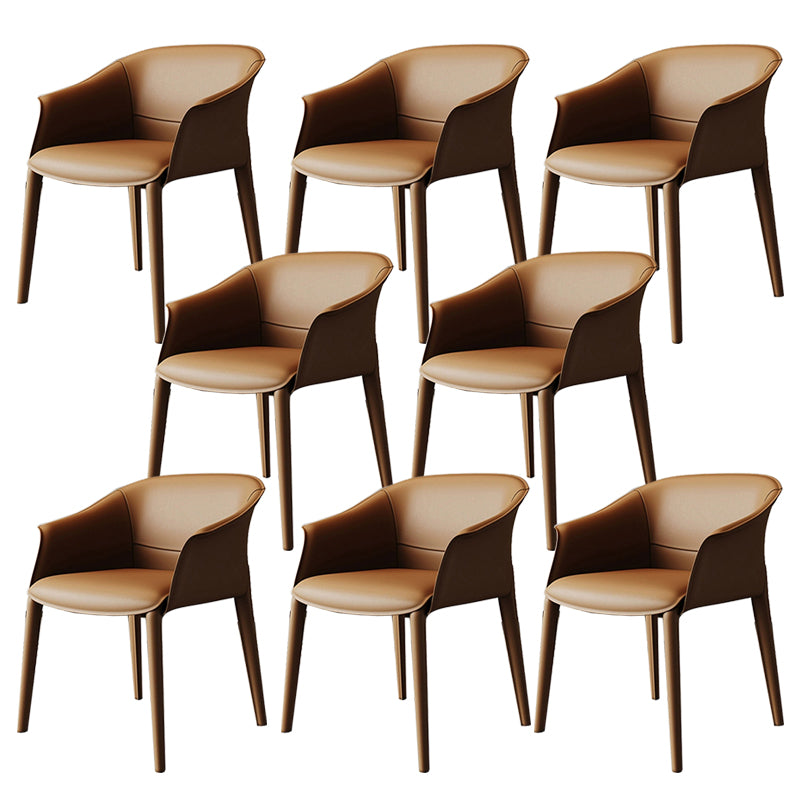 Faux Leather Contemporary Side Chair Matte Finish Solid Back Dining Arm Chair