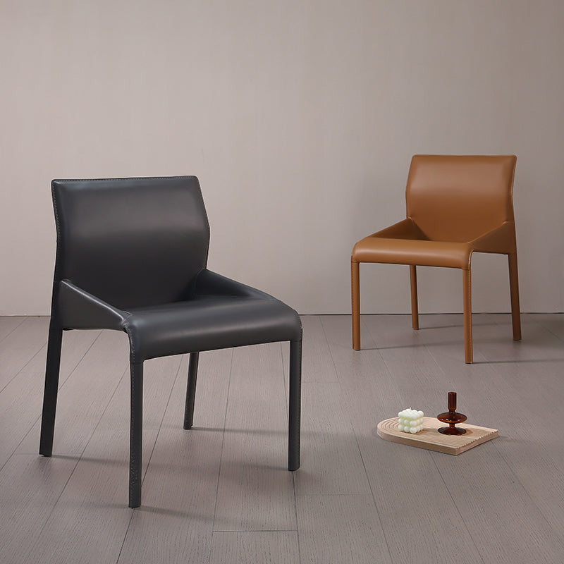 Faux Leather Modern Dining Chair Matte Finish Solid Back Indoor Chair