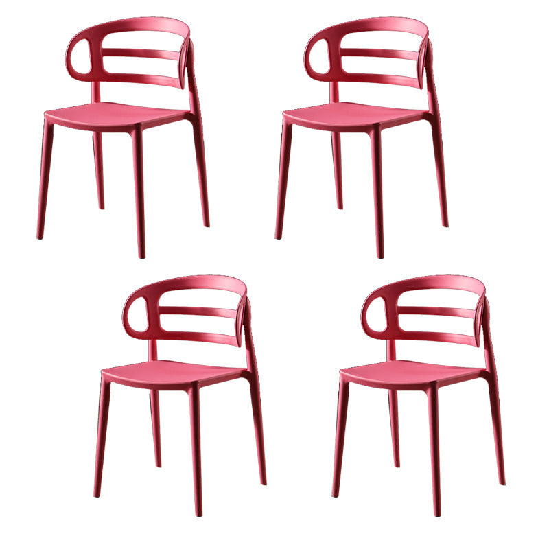 Scandinavian Arm Dining Chairs Plastic Low Back Dining Side Chair for Home Red 4 Piece Set Clearhalo 'Dining Chairs' 'Dining Tables & Seating' 'dining_chair' 'furn' 'furn_dining_chair' 'Furniture' 'Kitchen & Dining Furniture' 5897501
