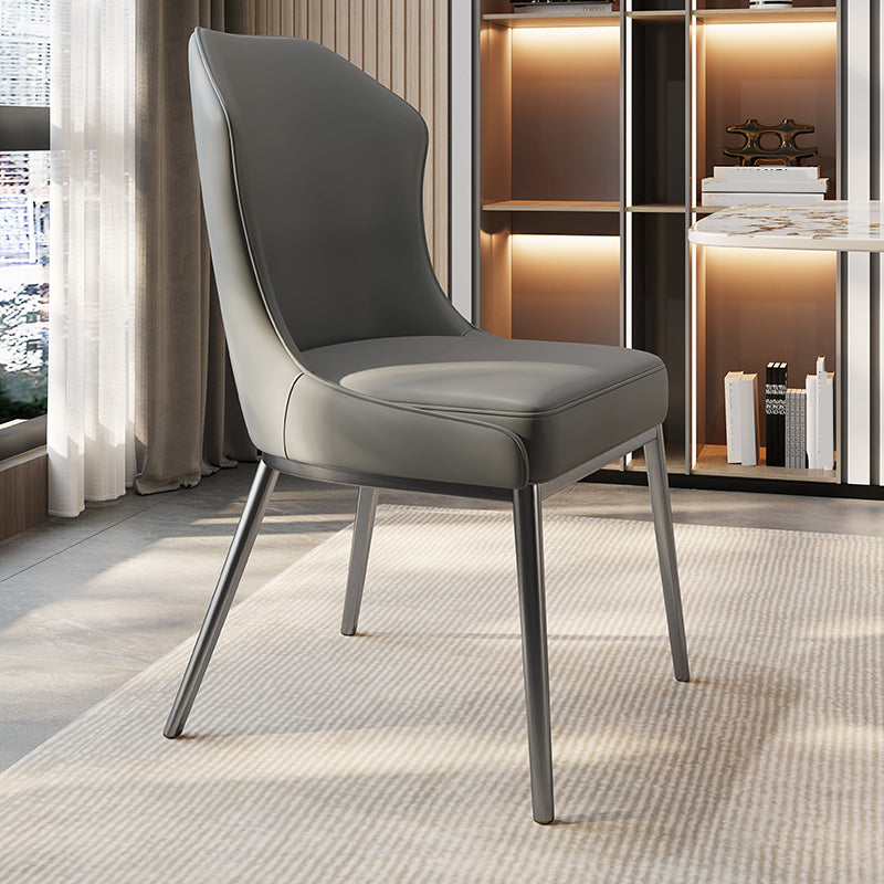 Contemporary Wingback Side Chair Faux Leather Armless Dining Chairs Grey 1 Piece Clearhalo 'Dining Chairs' 'Dining Tables & Seating' 'dining_chair' 'furn' 'furn_dining_chair' 'Furniture' 'Kitchen & Dining Furniture' 5897613