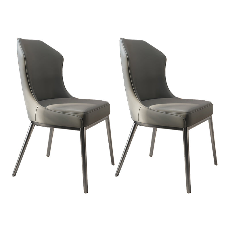 Contemporary Wingback Side Chair Faux Leather Armless Dining Chairs Grey 2 Piece Set Clearhalo 'Dining Chairs' 'Dining Tables & Seating' 'dining_chair' 'furn' 'furn_dining_chair' 'Furniture' 'Kitchen & Dining Furniture' 5897615