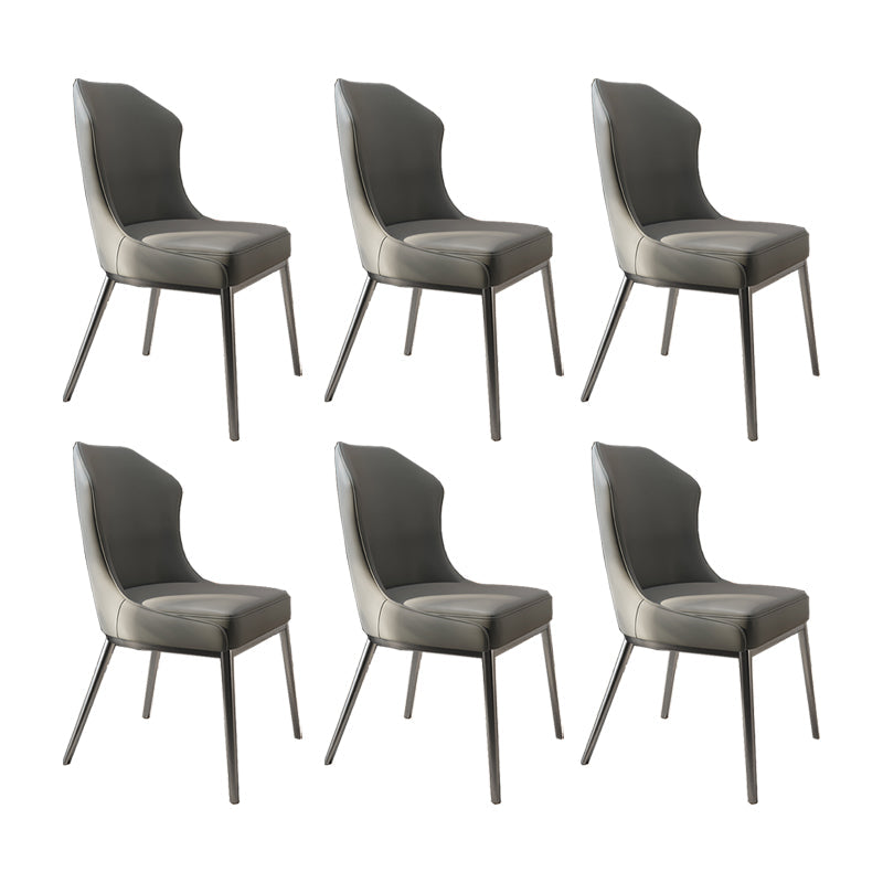 Contemporary Wingback Side Chair Faux Leather Armless Dining Chairs Grey 6 Piece Set Clearhalo 'Dining Chairs' 'Dining Tables & Seating' 'dining_chair' 'furn' 'furn_dining_chair' 'Furniture' 'Kitchen & Dining Furniture' 5897618