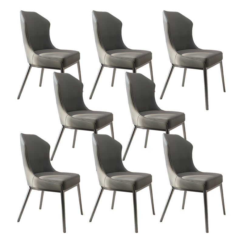 Contemporary Wingback Side Chair Faux Leather Armless Dining Chairs Grey 8 Piece Set Clearhalo 'Dining Chairs' 'Dining Tables & Seating' 'dining_chair' 'furn' 'furn_dining_chair' 'Furniture' 'Kitchen & Dining Furniture' 5897620