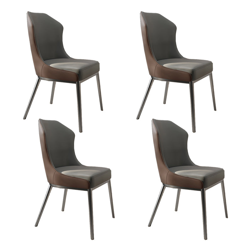 Contemporary Wingback Side Chair Faux Leather Armless Dining Chairs Gray-Brown 4 Piece Set Clearhalo 'Dining Chairs' 'Dining Tables & Seating' 'dining_chair' 'furn' 'furn_dining_chair' 'Furniture' 'Kitchen & Dining Furniture' 5897627