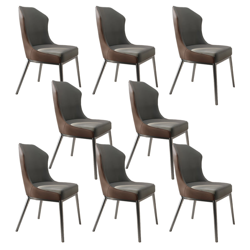 Contemporary Wingback Side Chair Faux Leather Armless Dining Chairs Gray-Brown 8 Piece Set Clearhalo 'Dining Chairs' 'Dining Tables & Seating' 'dining_chair' 'furn' 'furn_dining_chair' 'Furniture' 'Kitchen & Dining Furniture' 5897631