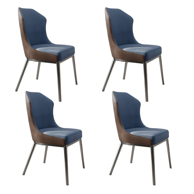 Contemporary Wingback Side Chair Faux Leather Armless Dining Chairs Blue-Brown 4 Piece Set Clearhalo 'Dining Chairs' 'Dining Tables & Seating' 'dining_chair' 'furn' 'furn_dining_chair' 'Furniture' 'Kitchen & Dining Furniture' 5897636
