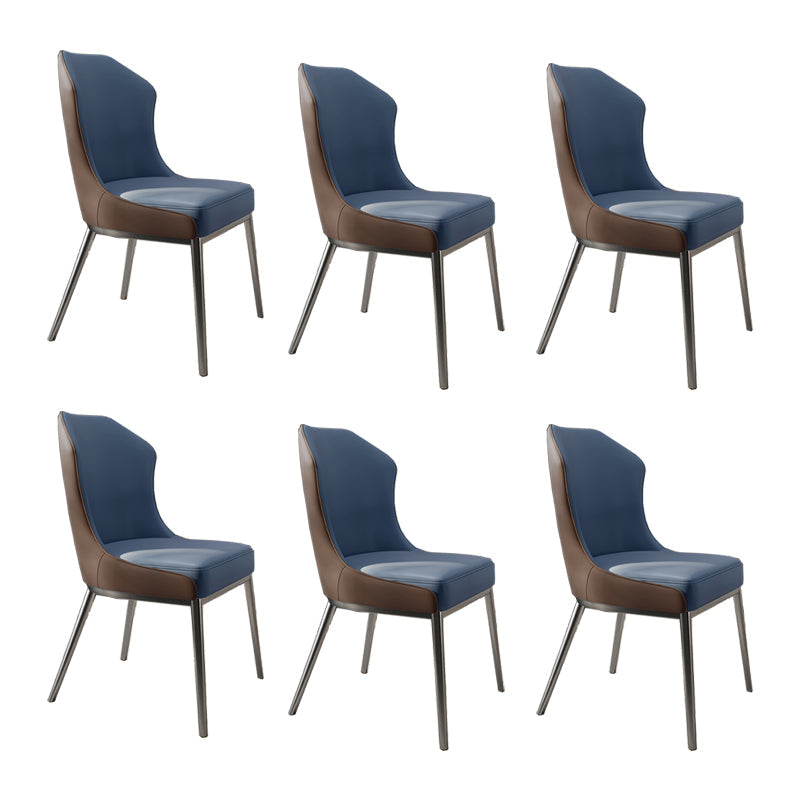Contemporary Wingback Side Chair Faux Leather Armless Dining Chairs Blue-Brown 6 Piece Set Clearhalo 'Dining Chairs' 'Dining Tables & Seating' 'dining_chair' 'furn' 'furn_dining_chair' 'Furniture' 'Kitchen & Dining Furniture' 5897638