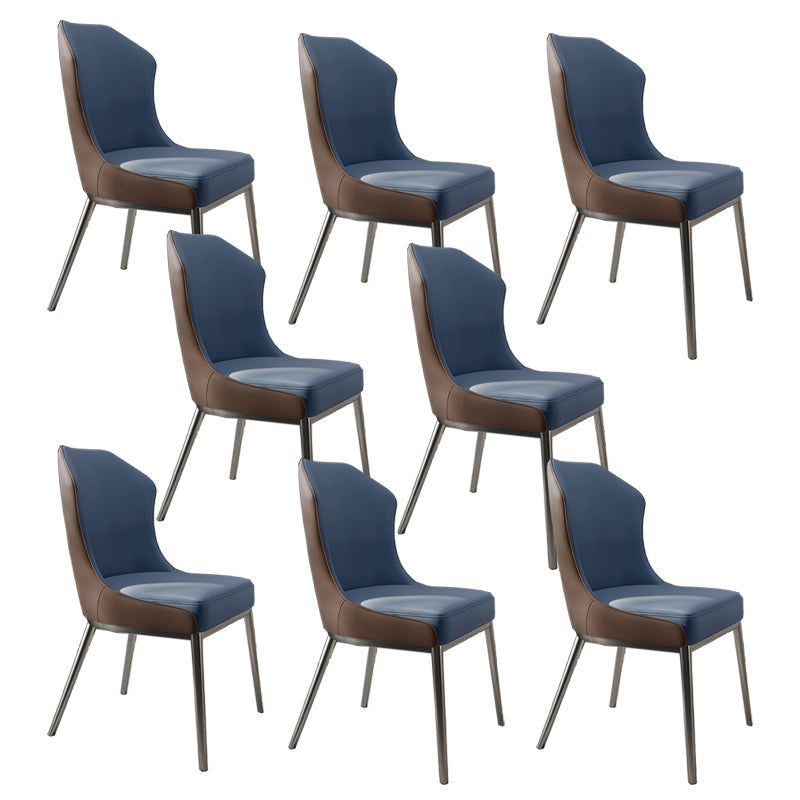 Contemporary Wingback Side Chair Faux Leather Armless Dining Chairs Blue-Brown 8 Piece Set Clearhalo 'Dining Chairs' 'Dining Tables & Seating' 'dining_chair' 'furn' 'furn_dining_chair' 'Furniture' 'Kitchen & Dining Furniture' 5897640