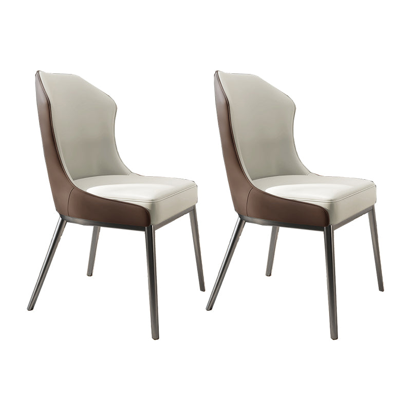 Contemporary Wingback Side Chair Faux Leather Armless Dining Chairs White-Brown 2 Piece Set Clearhalo 'Dining Chairs' 'Dining Tables & Seating' 'dining_chair' 'furn' 'furn_dining_chair' 'Furniture' 'Kitchen & Dining Furniture' 5897643
