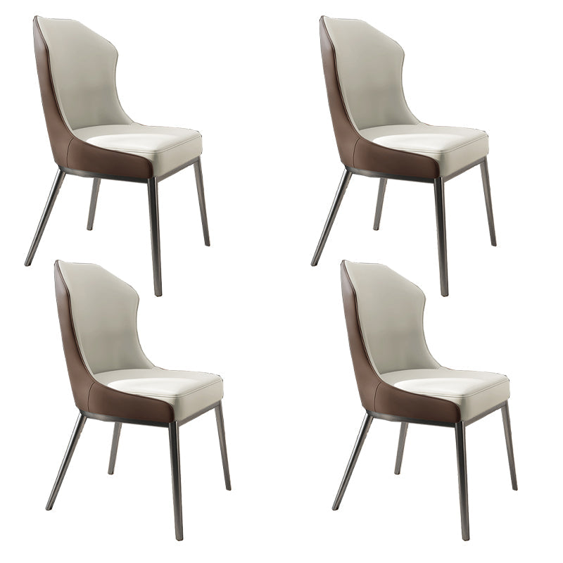 Contemporary Wingback Side Chair Faux Leather Armless Dining Chairs White-Brown 4 Piece Set Clearhalo 'Dining Chairs' 'Dining Tables & Seating' 'dining_chair' 'furn' 'furn_dining_chair' 'Furniture' 'Kitchen & Dining Furniture' 5897644