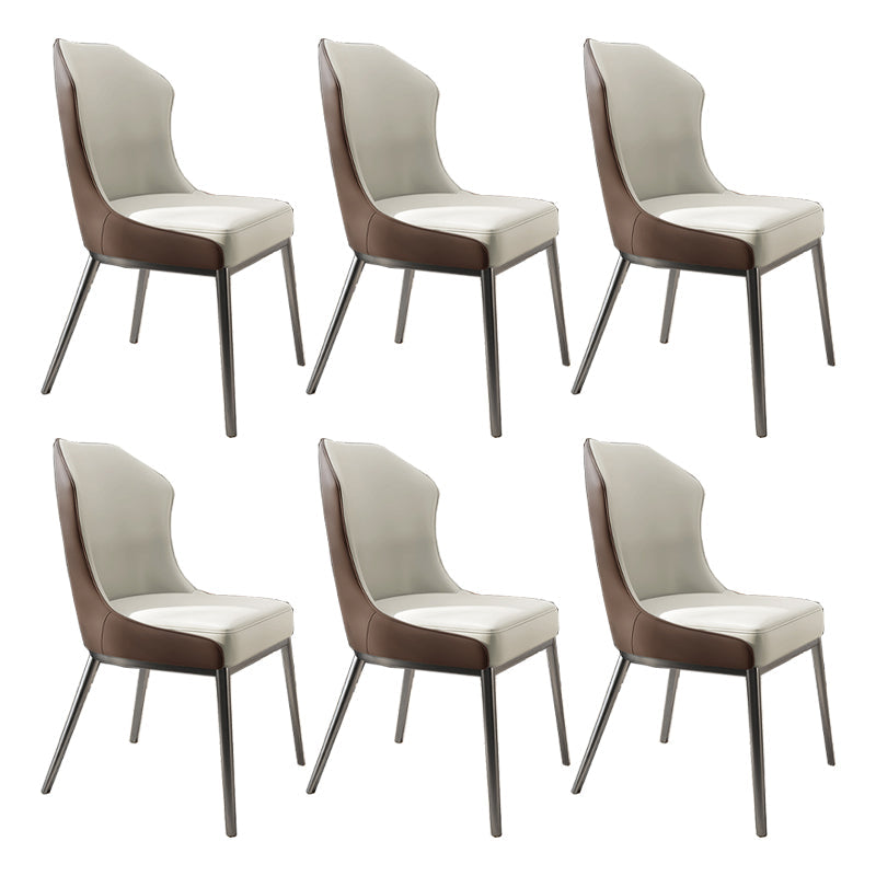 Contemporary Wingback Side Chair Faux Leather Armless Dining Chairs White-Brown 6 Piece Set Clearhalo 'Dining Chairs' 'Dining Tables & Seating' 'dining_chair' 'furn' 'furn_dining_chair' 'Furniture' 'Kitchen & Dining Furniture' 5897645