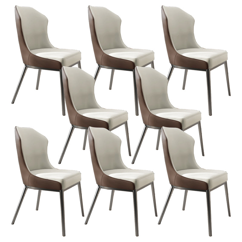 Contemporary Wingback Side Chair Faux Leather Armless Dining Chairs White-Brown 8 Piece Set Clearhalo 'Dining Chairs' 'Dining Tables & Seating' 'dining_chair' 'furn' 'furn_dining_chair' 'Furniture' 'Kitchen & Dining Furniture' 5897646
