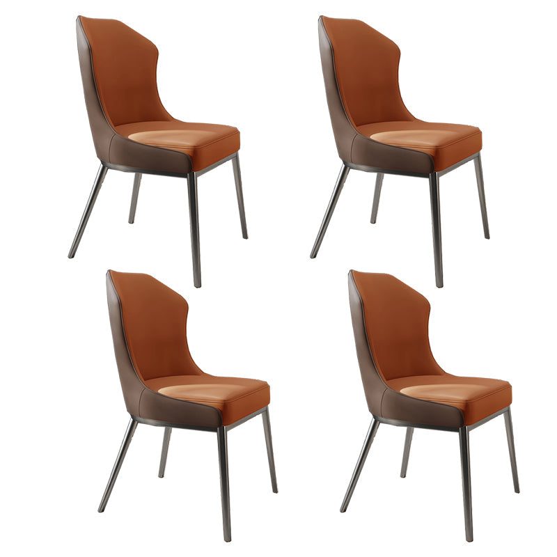 Contemporary Wingback Side Chair Faux Leather Armless Dining Chairs Orange Brown 4 Piece Set Clearhalo 'Dining Chairs' 'Dining Tables & Seating' 'dining_chair' 'furn' 'furn_dining_chair' 'Furniture' 'Kitchen & Dining Furniture' 5897649
