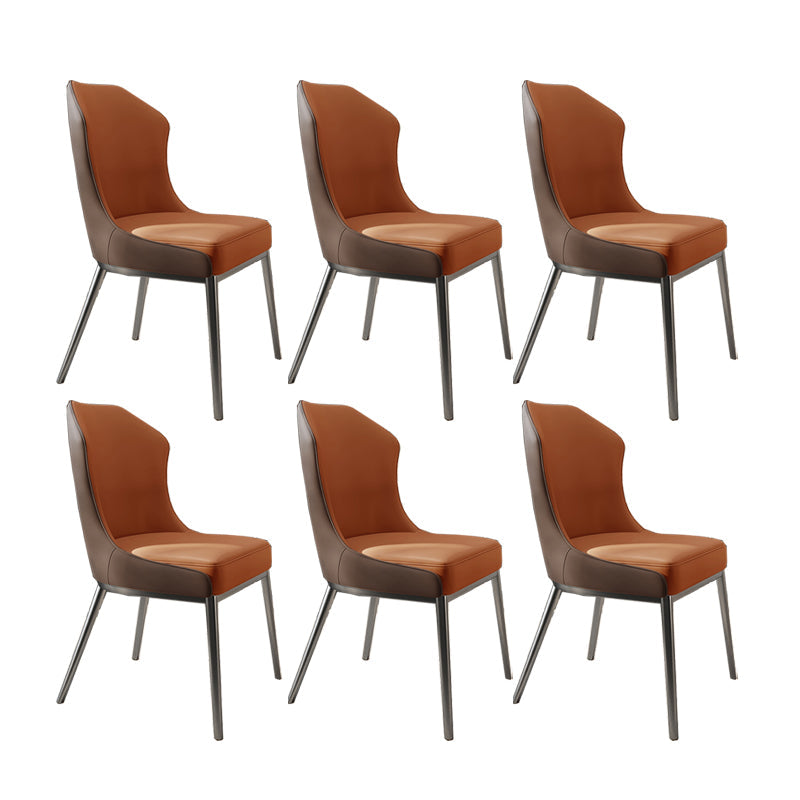 Contemporary Wingback Side Chair Faux Leather Armless Dining Chairs Orange Brown 6 Piece Set Clearhalo 'Dining Chairs' 'Dining Tables & Seating' 'dining_chair' 'furn' 'furn_dining_chair' 'Furniture' 'Kitchen & Dining Furniture' 5897650