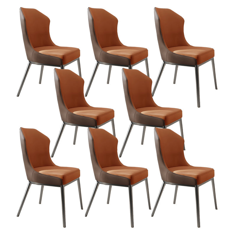 Contemporary Wingback Side Chair Faux Leather Armless Dining Chairs Orange Brown 8 Piece Set Clearhalo 'Dining Chairs' 'Dining Tables & Seating' 'dining_chair' 'furn' 'furn_dining_chair' 'Furniture' 'Kitchen & Dining Furniture' 5897651