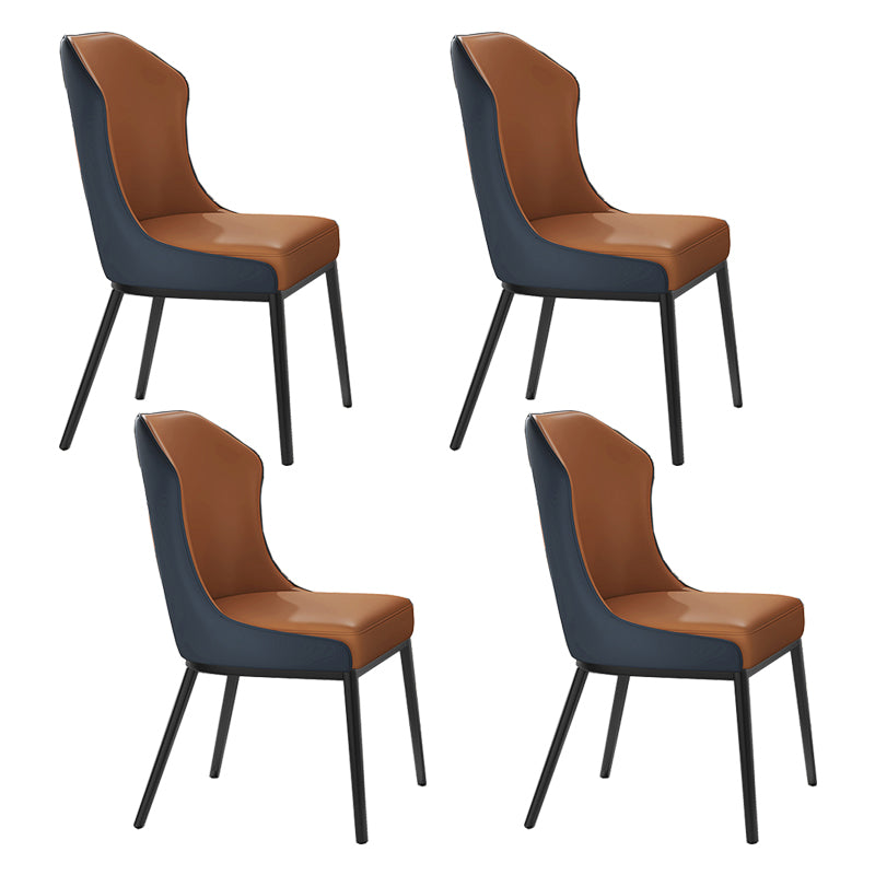 Contemporary Wingback Side Chair Faux Leather Armless Dining Chairs Orange Blue 4 Piece Set Clearhalo 'Dining Chairs' 'Dining Tables & Seating' 'dining_chair' 'furn' 'furn_dining_chair' 'Furniture' 'Kitchen & Dining Furniture' 5897654