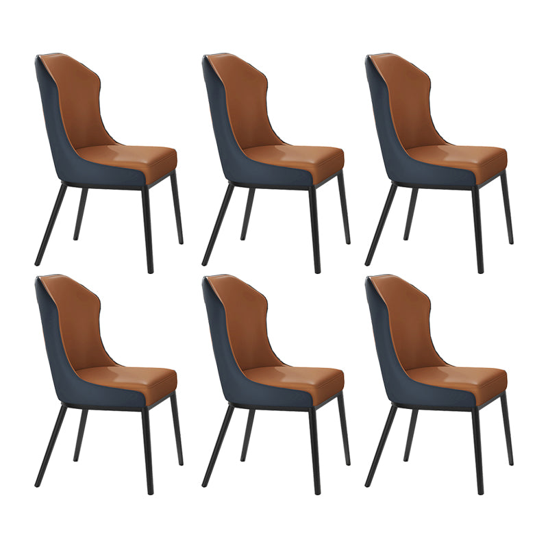 Contemporary Wingback Side Chair Faux Leather Armless Dining Chairs Orange Blue 6 Piece Set Clearhalo 'Dining Chairs' 'Dining Tables & Seating' 'dining_chair' 'furn' 'furn_dining_chair' 'Furniture' 'Kitchen & Dining Furniture' 5897655