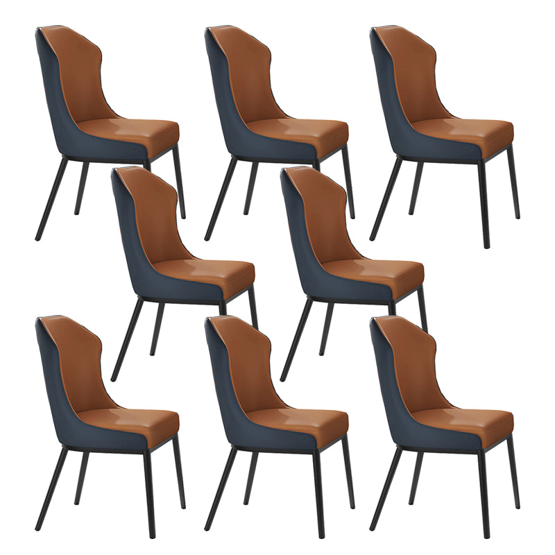 Contemporary Wingback Side Chair Faux Leather Armless Dining Chairs Orange Blue 8 Piece Set Clearhalo 'Dining Chairs' 'Dining Tables & Seating' 'dining_chair' 'furn' 'furn_dining_chair' 'Furniture' 'Kitchen & Dining Furniture' 5897656