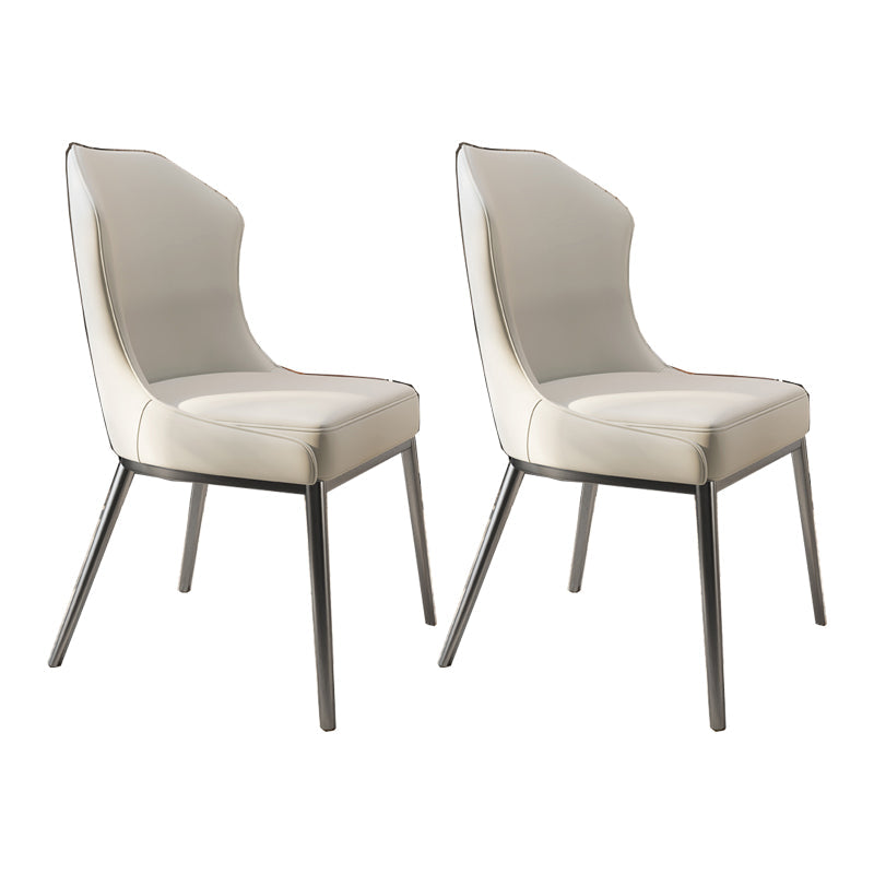Contemporary Wingback Side Chair Faux Leather Armless Dining Chairs Off-White 2 Piece Set Clearhalo 'Dining Chairs' 'Dining Tables & Seating' 'dining_chair' 'furn' 'furn_dining_chair' 'Furniture' 'Kitchen & Dining Furniture' 5897658