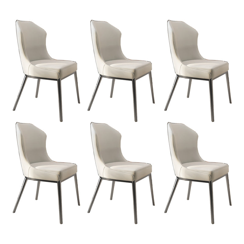 Contemporary Wingback Side Chair Faux Leather Armless Dining Chairs Off-White 6 Piece Set Clearhalo 'Dining Chairs' 'Dining Tables & Seating' 'dining_chair' 'furn' 'furn_dining_chair' 'Furniture' 'Kitchen & Dining Furniture' 5897660