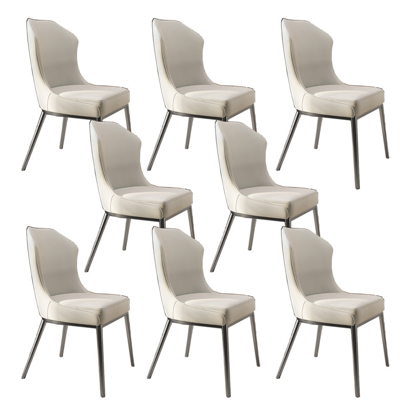 Contemporary Wingback Side Chair Faux Leather Armless Dining Chairs Off-White 8 Piece Set Clearhalo 'Dining Chairs' 'Dining Tables & Seating' 'dining_chair' 'furn' 'furn_dining_chair' 'Furniture' 'Kitchen & Dining Furniture' 5897661