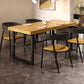 Solid Wood Dining Table Industrial Rectangle Table with Metal Base