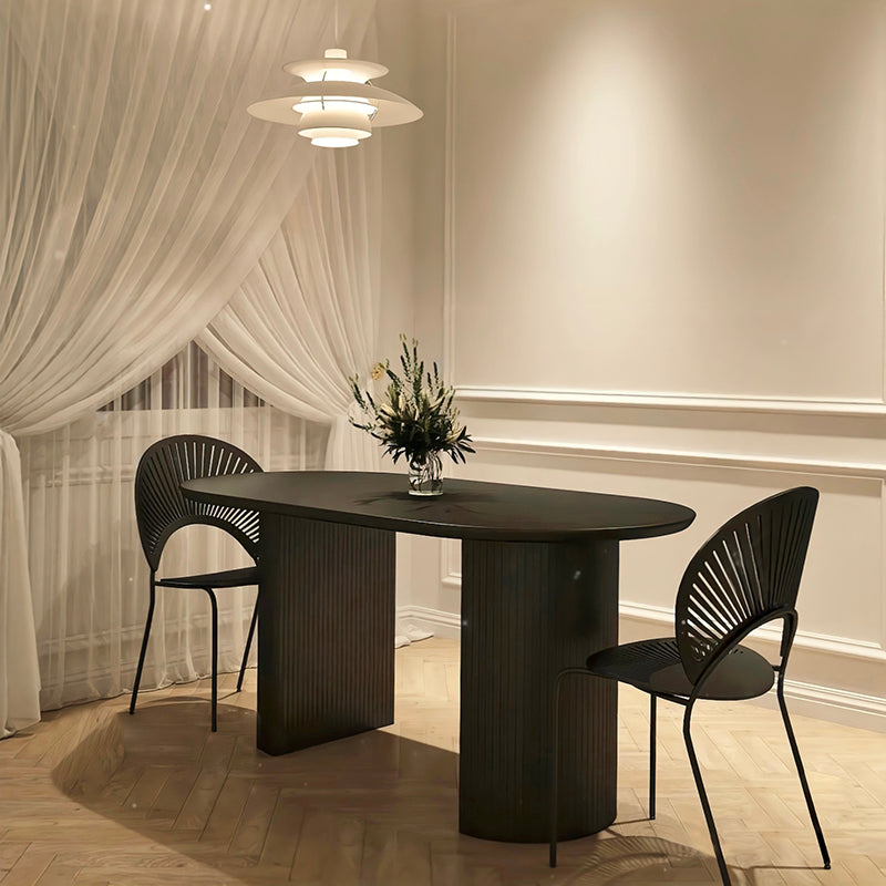 Table de salle à manger ovale table à dîner à double piédestal noir moderne