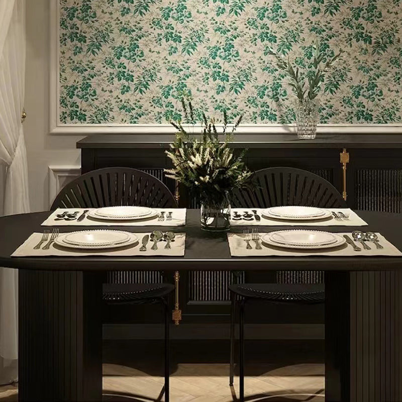 Table de salle à manger ovale table à dîner à double piédestal noir moderne