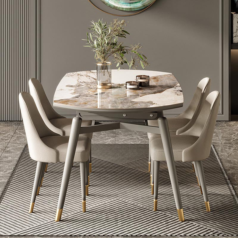 4-foot Solid Wood Table Round Traditional Luxury Extendable Dining Table Gray 47.2"L x 47.2"W x 29.5"H Without Chairs Clearhalo 'Dining Tables & Seating' 'Dining Tables' 'dining_table' 'furn' 'furn_dining_table' 'Furniture' 'Kitchen & Dining Furniture' 5897719