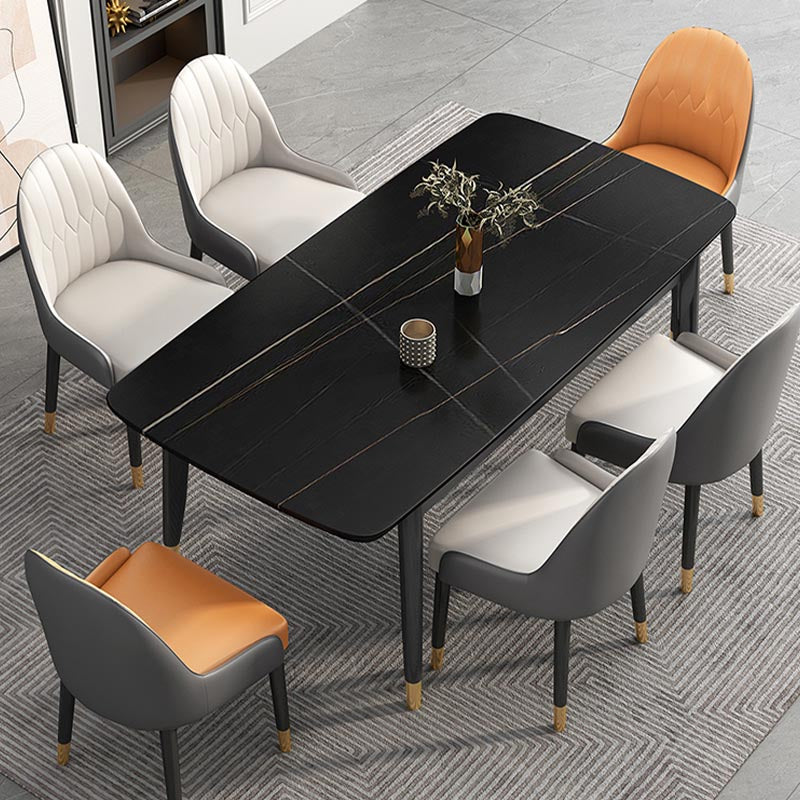 4-foot Metal Table Rectangle Stone Top Traditional Luxury Dining Site Table Black 55.1"L x 31.5"W x 29.5"H Without Chairs Clearhalo 'Dining Tables & Seating' 'Dining Tables' 'dining_table' 'furn' 'furn_dining_table' 'Furniture' 'Kitchen & Dining Furniture' 5897751