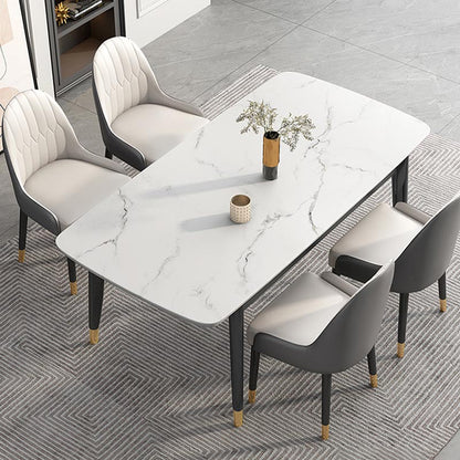 4-foot Metal Table Rectangle Stone Top Traditional Luxury Dining Site Table White 51.2"L x 31.5"W x 29.5"H Without Chairs Clearhalo 'Dining Tables & Seating' 'Dining Tables' 'dining_table' 'furn' 'furn_dining_table' 'Furniture' 'Kitchen & Dining Furniture' 5897752
