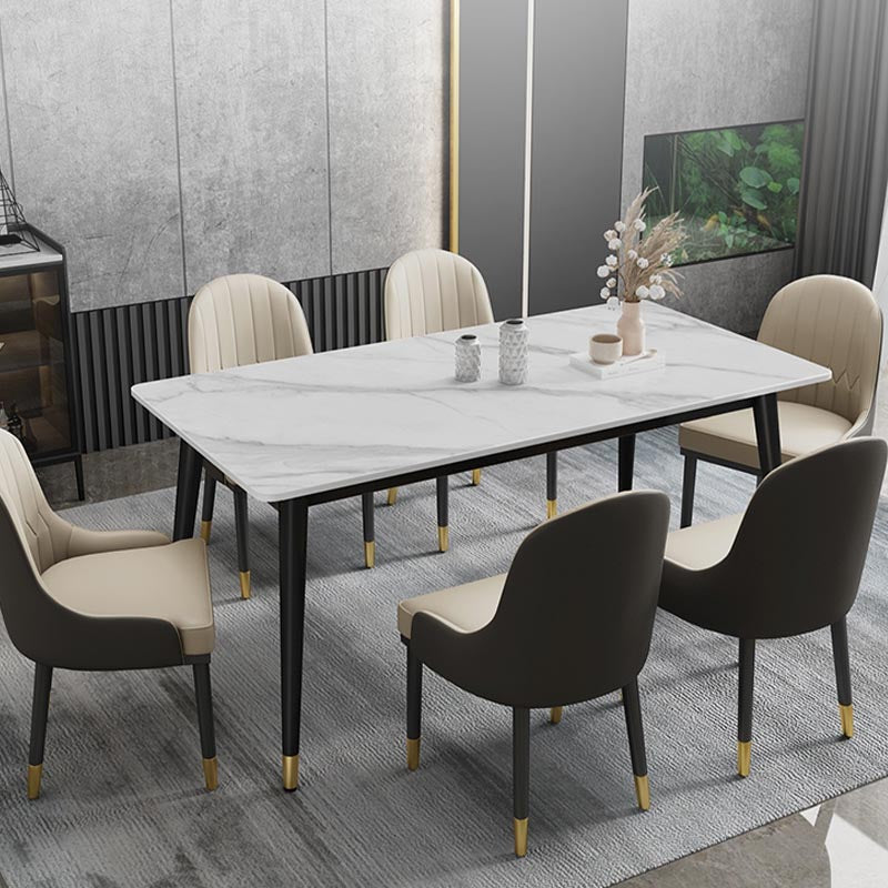 4-foot Metal Table Rectangle Stone Top Traditional Luxury Dining Site Table Clearhalo 'Dining Tables & Seating' 'Dining Tables' 'dining_table' 'furn' 'furn_dining_table' 'Furniture' 'Kitchen & Dining Furniture' 5897759