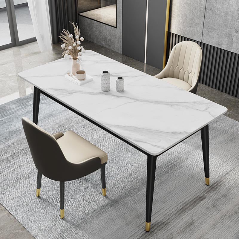 4-foot Metal Table Rectangle Stone Top Traditional Luxury Dining Site Table Clearhalo 'Dining Tables & Seating' 'Dining Tables' 'dining_table' 'furn' 'furn_dining_table' 'Furniture' 'Kitchen & Dining Furniture' 5897763