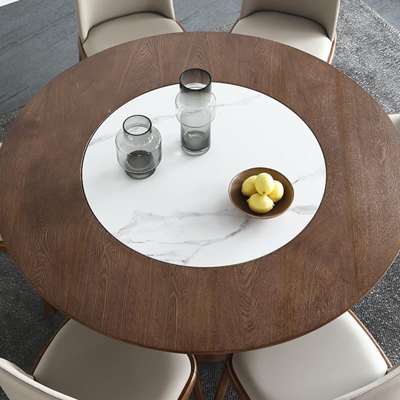 Round Convertible Dining Table Modern Solid Wood Pedestal Table in Brown